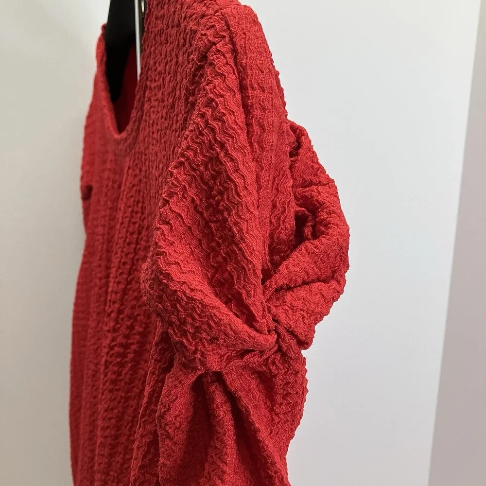 LOFT Womens Red Textured Puff Knotted Sleeve Long Sleeve‎ Shirt Size XL